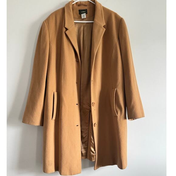 L.L. Bean Women’s Camel Coat 2X Wool Cashmere Blend Long Button Front Classic - Picture 1 of 9